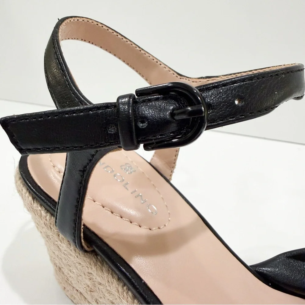 Bandolino Justyne Espadrille Wedge Sandal Knot Ankle Strap Jute Heel Black 5 NEW